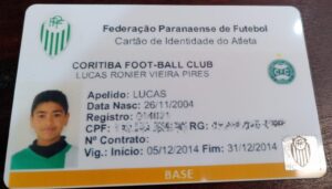 Carteira de jogador de Lucas Ronier na Base do Coritiba